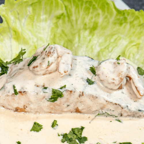 Salmon Con Camarones en Salsa.